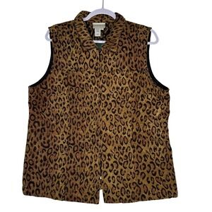 Coldwater Creek Leopard Print Tapestry Vest Womens Large NWT Zip Front Brown L